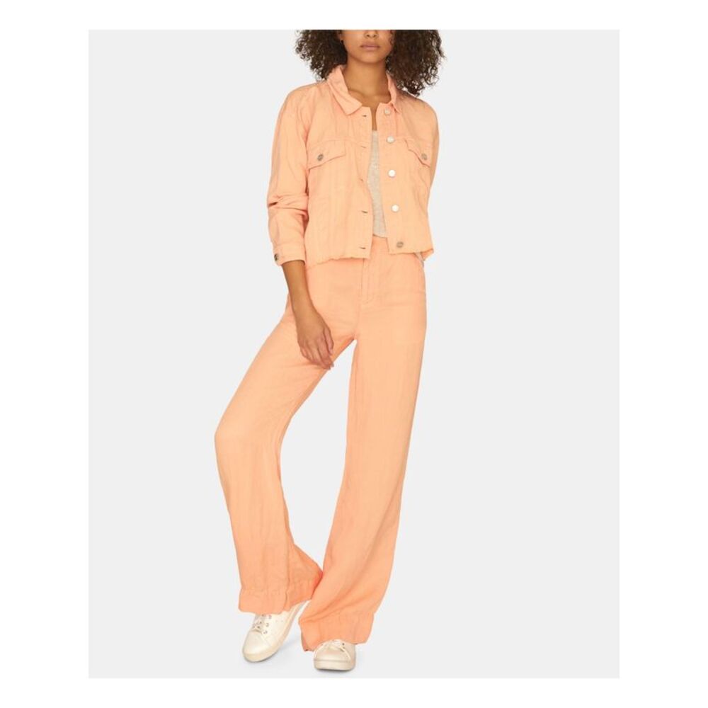 SANCTUARY Womens Orange Stretch Pocketed Hem Button-down Trucker Denim Jacket XS - Picture 3 of 4